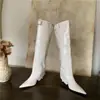 Botines de Tacón Alto Apuntados Desmontables Estilo Europeo y Americano para Mujer, Temporada de Primer Encuentro, Otoño e Invierno, Botas Ajustadas con Hebilla de Cinturón, Botas Largas de Charol de Doble Uso