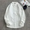 Camisa blanca de manga larga de algodón puro para hombre, camisa de trabajo de estilo japonés moderna para primavera y otoño, atuendo fresco y elegante, chaqueta ligera para principios de otoño