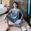Otoño e Invierno nuevo traje de pijama de seda de hielo para hombre manga larga fino seda de hielo seda artificial jersey ropa de casa para hombre