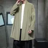 Nueva Chaqueta Cardigan de Estilo Chino para Hombre de Longitud Media con Solapas y Lazo de Algodón Lino Estilo Chino Holgada Zen Ceremonia del Té Ropa Exterior Casual