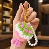 Llavero de flor fresca tejida colgante para bolso Día de San Valentín DIY hecho a mano flor de rosa de ganchillo fruta creativa caqui regalo