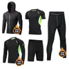 Traje Deportivo de Cinco Piezas para Hombre con Forro Polar, Camiseta y Pantalones de Running de Secado Rápido, Ropa de Entrenamiento, Ropa Deportiva de Manga Larga para Fitness para Actividades al Aire Libre, Adecuado para Todas las Estaciones