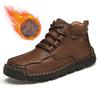 Botas Masculinas de Cano Alto em Couro com Costura Feita à Mão, Sapatos Quentes de Algodão Forrados com Lã, Botas de Couro Retrô Tamanho Grande para Comércio Exterior, Disponíveis para Dropshipping