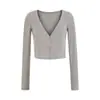 Cardigan de Punto Gris con Protección Solar de Manga Larga para Mujer Estilo Ligero Maduro de Principios de Otoño Conjunto de Dos Piezas Vestido Chaleco Adelgazante