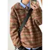 Suéter Masculino Lã Retrô Japonês Outono/Inverno Meio Zíper Malha Design de Nicho Solto Casual Com Capuz