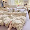 Conjunto de Roupa de Cama de Gaze Dupla Classe A Quatro Peças Capa de Edredom de Algodão Puro Lavado Lençol de Cama Conjunto de Três Peças para Dormitório Individual 4