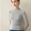 Suéter de malha 100% caxemira pura para mulheres, outono e inverno, corte justo, gola semi-alta, pulôver, estilo curto, canelado, suéter de base