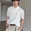 Camisa Polo de Malha Canelada de Manga Curta Estilo Old Money para Homens, Fresca e Sofisticada, Marca Tendência de Verão Camiseta Pesada de Meia-Manga