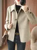 Abrigo de lana de doble cara para mujer, estilo corto para figuras petite, nuevo modelo otoño e invierno 2026, versátil top de color liso, elegante abrigo de lana
