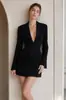 Novidade Amazon AliExpress: vestido feminino justo, bodycon, curto, com gola de alfaiataria e decote V profundo, mangas compridas