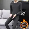 Conjunto de ropa interior térmica de doble cara para otoño e invierno, cuello medio alto para hombre, forro polar, top y pantalones térmicos engrosados, ropa casual
