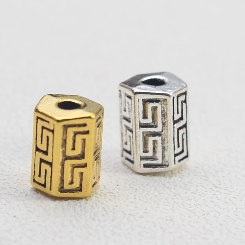 合金藏银回纹桶珠 大孔回纹隔珠diy手链钥匙扣皮绳手链配珠