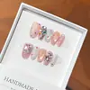 Barbie Dourada Gatinha Doce Olho de Gato Feito à Mão Luxo Leve Design Pesado com Pedras Strass Empilhadas Modelo Unhas Usáveis Totalmente Feitas à Mão