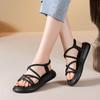 Sandalias de Cuero Suave Estilo Tweed para Mujer Verano para Exterior 2025 Nueva Moda Versátiles Zapatillas Dos-Usos Planas Suela Blanda Zapatos de Playa