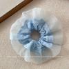Nuevo Scrunchie Dulce de Malla Color Crema Estilo Coreano para Niñas, Lazo para el Cabello Versátil a Cuadros de Alta Elasticidad para Moño