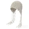 Sombrero de Punto Tejido a Mano para Viaje con Borlas de Perlas, Diseño Calado, Sombrero de Cúpula Transpirable 100% Algodón para Mujer, Estilo Étnico