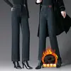 1089 Jeans de Pierna Ancha de Invierno con Forro Polar para Mujeres de Mediana Edad, Pantalones Versátiles Sueltos Gruesos de Algodón, Elegantes y Adelgazantes