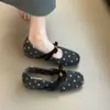 Primeiro Encontro Temporada Aumento Sapatos Mary Jane Estampa de Bolinhas Camélia Outono Novo Bico Quadrado Solado Macio Estilo Retrô Sapatilhas