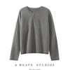 25 Años Otoño e Invierno Nuevo Suéter de Punto 100% Lana Borde Enrollado Cuello Redondo Manga Larga para Mujer Color Sólido Botón Pulóver Camisa Base Superior