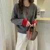 Novas malhas de lã pura femininas para outono e inverno, novo cardigã abotoado color-block estilo chinês, casaco grosso solto