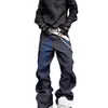 Estilo Urbano Americano Transfronterizo Jeans de Pierna Ancha Negros Bordados Florales Lavados Pantalones Rectos Sueltos para Hombres y Mujeres