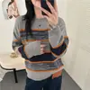 Camiseta básica de punto a rayas vintage de otoño para mujer, top elegante de primavera y otoño, suéter top de pelo de mapache holgado de otoño e invierno