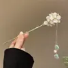 Pasador de Gama Alta con un Toque Femenino, Borlas y Flores de Estilo Antiguo, Pasador Versátil para Hanfu, Pasador para Recogido en la Parte Trasera de la Cabeza