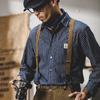 Camisa de rayas retro estilo americano para hombre, de manga larga, estilo japonés, holgada y a la moda, informal, para primavera y otoño.