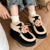 Calzado de Exterior Galleta de Nariz Roja Cálidas Botas de Nieve para Mujer Invierno Nuevo Cordón Bisel Zapatos de Algodón del Noreste Ins