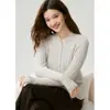 Suéter cárdigan de punto de cachemira pura acanalado de cuello redondo para otoño para mujer, corte ajustado y favorecedor para primavera y otoño