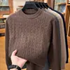 Suéter de Cuello Redondo para Hombre Otoño Invierno Suéter de Lana para Hombre Grueso Cálido de Alta Gama Tejido Jacquard Base para Hombre