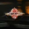 Anel rosa-laranja padparadscha com brilho de pôr do sol estilo vintage, cravejado com diamantes de alto carbono, anel de casamento corda torcida ovo de pomba para mulheres