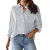 Camisa de Rayas Botonada para Mujer Transfronteriza de Amazon Europea y Americana 2025 Primavera y Verano Clásica Cuello Camisero Manga Larga Top para Mujer