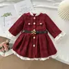 77353 Abrigo Estilo Chanel para Niña Invierno Nuevo Estilo Moda Forro Polar Vestido Princesa Abrigo Cinturón