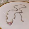 Collar con colgante de ojo de gato de amor explosivo de lujo con costura de perlas de agua dulce frescas de primavera y verano, cadena de clavícula
