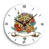 Reloj de pared con patrón de calavera de rosa, reloj de pared romántico de acrílico, decoración del hogar, ambiente de moda, silencioso