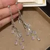 Pendientes Colgantes Largos con Borla de Diamante Brillante Gotas de Agua Inteligentes de Hada Súper Personalidad de Nicho Moda Versátil Elegantes Exquisitos