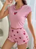 2025 Novo Conjunto de Pijama Feminino Europeu e Americano Moda Conjunto de Comércio Exterior Transfronteiriço Design Estampado Doce Shorts de Alcinha