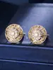 Pendientes Redondos Vintage Elegantes Transfronterizos con Circonita y Patrón de la Gran Muralla, Estilo Casual, Adecuados para Fiestas Festivas y Todas las Estaciones para Mujeres