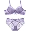 Conjunto de Sutiã Push-up de Renda Roxa para Mulheres com Seios Pequenos Faz Parecer Maior Sexy Fino Respirável Sutiã Francês Vazado