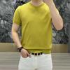 Camiseta de Tricô Masculina de Manga Curta de Seda Gelada de Verão Cor Sólida Estampa de Abacaxi Slim Fit Gola Redonda Camiseta Refrescante