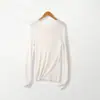 Nuevo Estilo de Principios de Otoño 60s Lana Fina Transpirable Cuello Redondo Manga Larga Top de Punto Base para Mujer Cómodo Ajuste Delgado Versátil