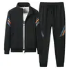 Conjunto de Moletom Cardigan Masculino 2025 Primavera Novo Estilo Coreano Casual Jovem Gola Alta Conjunto de Duas Peças com Zíper Duplo