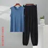 Conjunto casual de chaleco sin mangas y pantalones jogger para hombre, nuevo estilo de verano, conjunto de dos piezas transpirable y holgado para el hogar