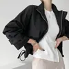Chaqueta Corta de Manga Larga de Color Sólido con Capucha y Cremallera, Estilo Retro Coreano, Versátil, Holgada, Casual, para Mujer