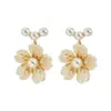 Pendientes de Perla Estilo Francés Vintage con Aguja de Plata S925 para Mujer, Joyería para Orejas de Camelia con Diseño Único, Pendientes Modernos para el Trabajo