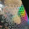 Tela Transparente de TPU Iridiscente Láser Geométrico 4cm Reflectante Refractivo Material de Fondo para Bolsas de Diseño de Vestuario de Escenario