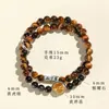 Pulseira de Casal com Círculo Duplo de Olho de Tigre Amarelo 6mm Moda Masculina e Feminina Commuter Joker Cristal Torre Amarela Obsidiana Prateada Pulseira