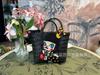 Bolsa de Palha Tecida Mickey Bordada de Verão Feita à Mão Gatinho Fofo Cesta de Legumes Casual Versátil para Férias na Praia