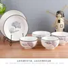Tigelas e Pratos de Queijo Estilo Europeu Conjunto de Louça de Cerâmica Prato para Pratos Quentes Tigela de Arroz com Flores Douradas Supermercado Multi-Yuan Forno de Micro-ondas